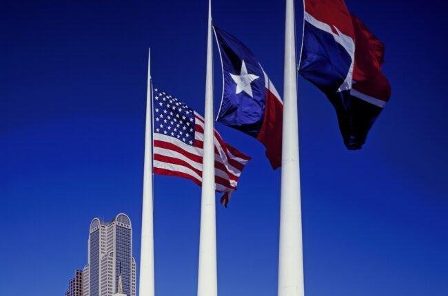 Flags hanging in Dallas Texas